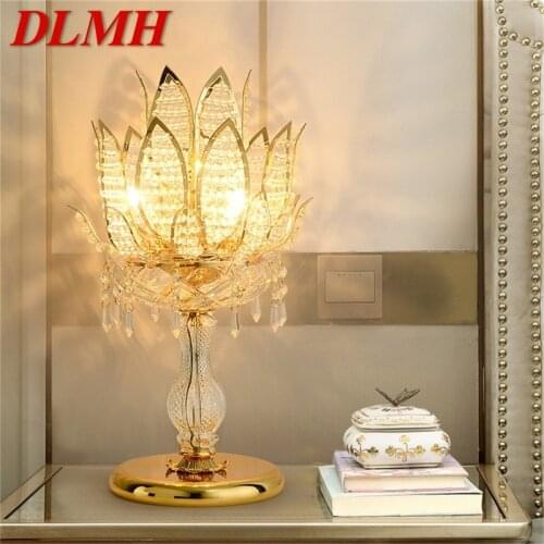 DLMH Luxury Table Lamp Crystal Modern Gold Lotus Creative Decoration LED Desk Light For Home Bedside