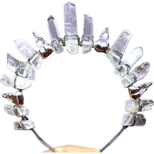 Tribal Metal Viking Crow Jewelry Headband Bohemian Clear Raw Crystal Quartz Tiara Crown Hairband Gothic Witch Headdress