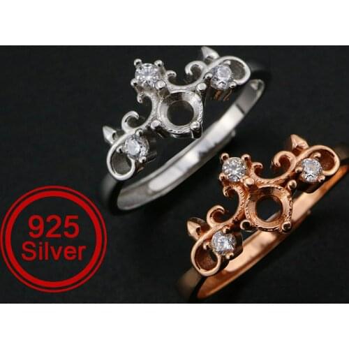 4MM Round Prong Ring Settings Solid 925 Silver Rose Gold Plated Flower DIY Adjustable Ring Bezel for Gemstone Supplies 1210104