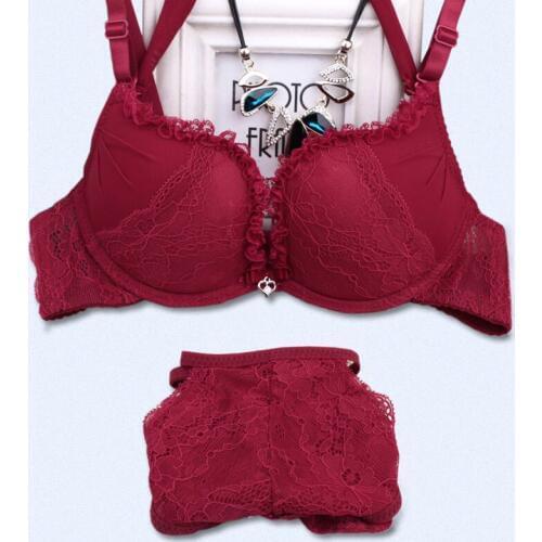 Lace yarn Mori neck hanging low bra set wine red bralette heart-shaped girl hanging neck type low heart underwear sutian bit