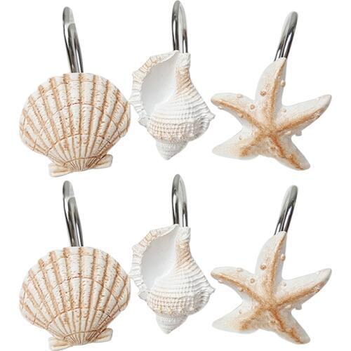 12 pcs Shower Curtain Hook Decorative Resin Ocean Theme Curtain Rings Curtain Hooks for Bathroom Bedroom Baby Room Living Room