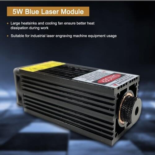 5W DC 12V Laser Module Laser Head 450nm Blue Lase for DIY Laser Engraving Machine Wood Marking Cutting Tool with Cooling Fan US