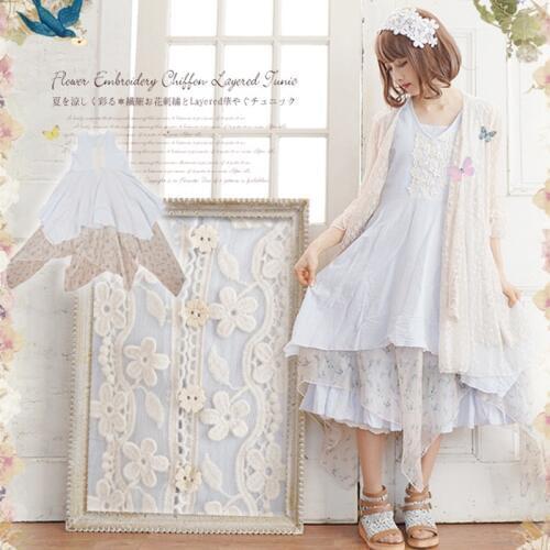 Summer Mori Girl Sweet Asymmetrical Dress Women Sleeveless Lace Double Layer Embroidery Female Vestido Cotton Femmes Dress A226