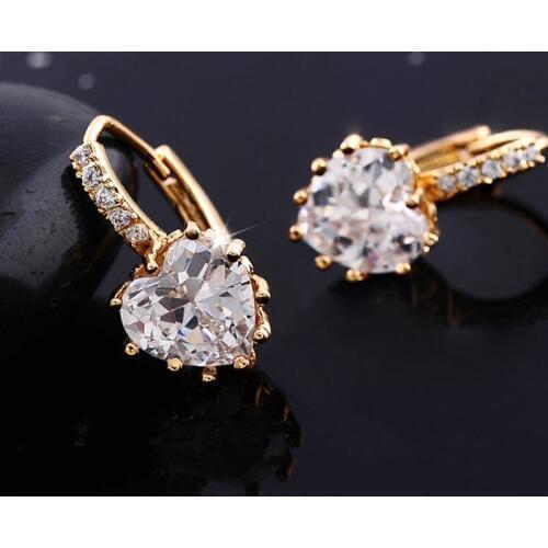 MISANANRYNE Wholesale Hot 1pair Gold Color Fashion Heart Cubic Zirconia Hoop Earrings for Women