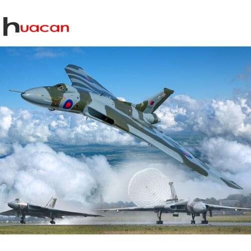 Huacan Diamond Painting Kit Plane Scenery Wall Stickers Embroidery Mosaic Cloud Sky Scenery Diamond Art