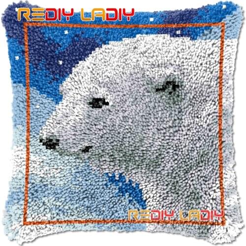 Latch Hook Cushion Polar Bear DIY Needlepoint Kits Chunky Acrylic Yarn Arts Crocheting Lofty Pillow Case Hobby & Crafts