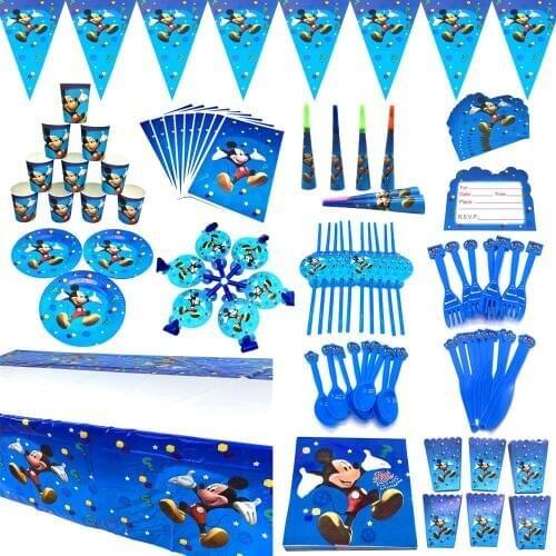 Mickey Party Supplies Set Mickey Mouse Party Theme Plates Tablecloth Hats Napkins Gift Bags Candy Boxes Mickey Party Decorations