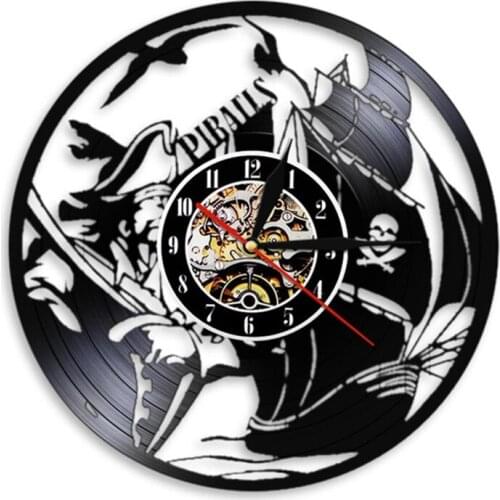 Pirate Ship Captain Vinyl LP Record Wall Clock For Boys Bedroom Nautical Decor Retro Vinyl Disk Crafts Clock Seaman Sailing Gift