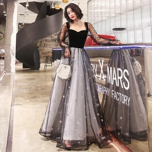 New 2020 Evening Dress Elegant Banquet Velour Long Sleeve Floor-length Party Formal Gown Robe De Soiree