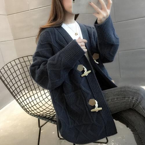 2021 new women western style knitted cardigan jacket autumn and winter clothes loose-fitting solid color sweater fashion casual