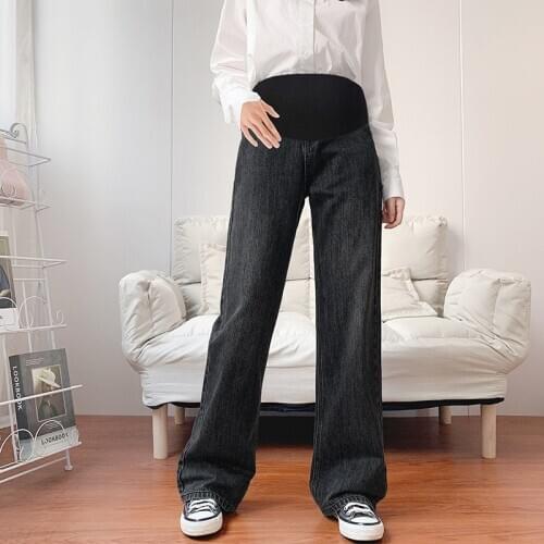 978# Spring New Wide Leg Loose Denim Maternity Full Long Jeans Elastic Waist belly Straight Pants For Pregnant Women Pregnancy