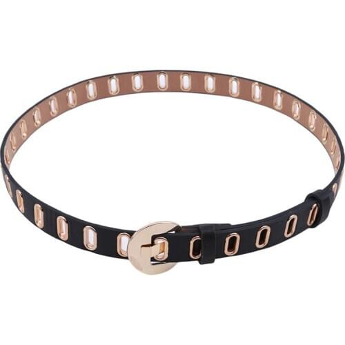 Newly PU Leather Belt With Alloy Buckle Hollow Rivets Waist Belts for Women Jeans Pants