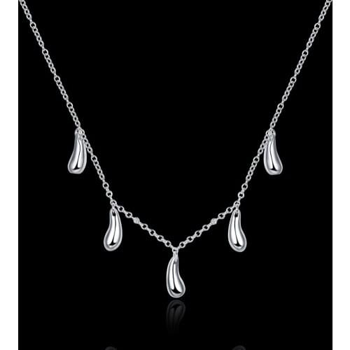 Charm 925 Sterling Silver Necklaces for Women Jewelry 18 Inches Fashion fine five Water droplets pendants party Christmas Gifts