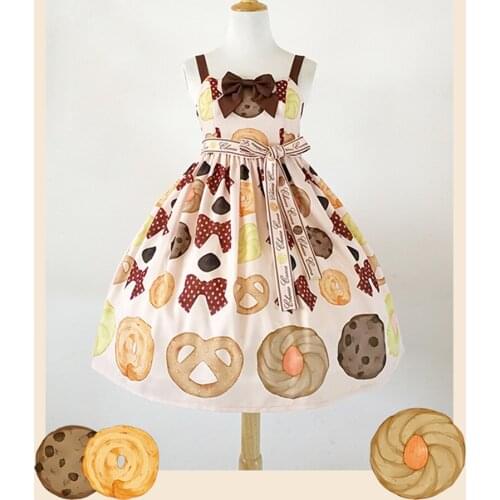 Lolita Dress Bows and Cookies Print Sweet Lolita Jsk Dress for Girls