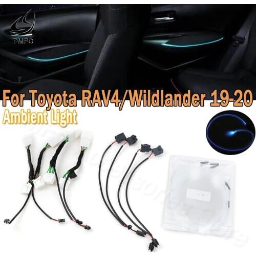 PMFC Ambient Light Door Light Decorative Car Interior Atmosphere Stripes Lamp Ice Blue/64 Color For Toyota RAV4/Wildlander 19-20