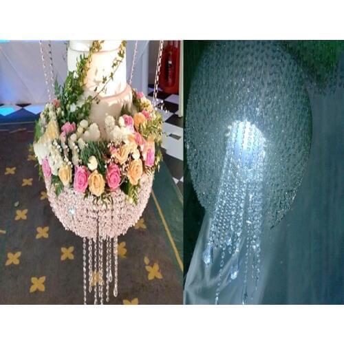 Suspending cake chandelier Wedding Cake Stand Crystal wedding big cake flower holder with multicolor light(D=60CM)