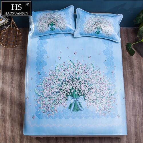 Floral pattern Cowhide mat Three piece suit Multicolor Full grain leather mat Air conditioner mat thick 3.2 MM king queen Size