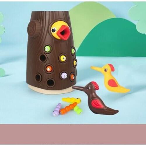 Develop Fine Motor Skills Prefect Preschool Toys Wooden Magnetic Woodpecker Catch Caterpillar Worms Game Educational Kids Toy