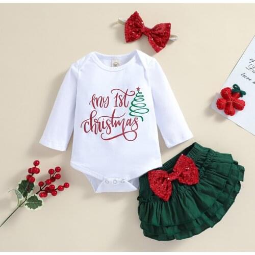 FOCUSNORM Christmas 1-5Y Lovely Baby Girls Clothes Sets 3pcs Letter Printed Long Sleeve Romper Mesh Lace Tutu Shorts Headband