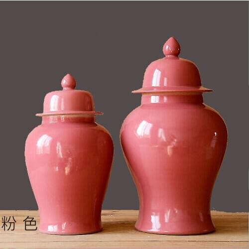 Hand made high temperature color pink glaze ginger jar pot craft decoration temple jar