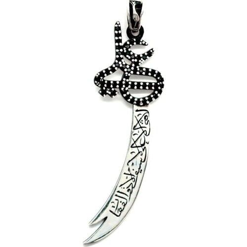 Zulfiqar Sword Stone Silver Pendant, Hz Ali Necklace Tip Zulfikar Made in Turkey White Black Blue Multi
