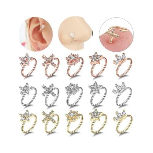 1/2PC Surgical Steel Flower Cartilage Hoop Earring Small 20G Crystal Cross Nose Piercing Hoop Lot Tragus Piercing Earrring Daith