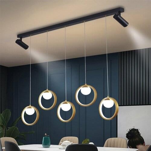 Nordic Chandelier Restaurant Led Light Modern Minimalist Creative Island Bar Long Ring Home Decoration Adjustable Brightness