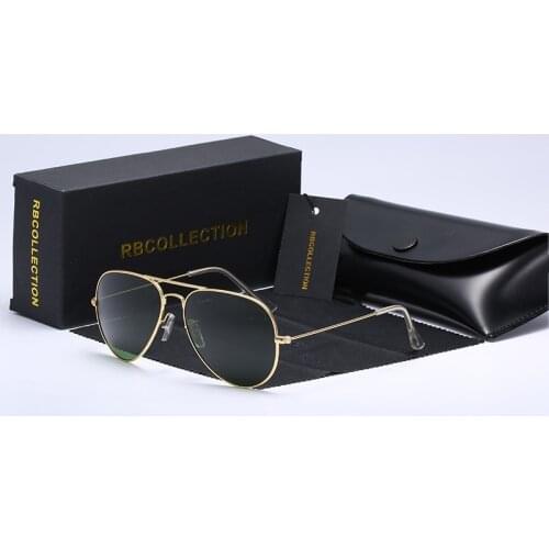 R.BCOLLECTION Glass lens metal frame aviation sunglasses 3025 women men feminin brand oculos vintage sunglasses with box