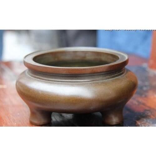 Old China Dynasty Mark Pure Bronze Copper Buddhism Temple incense burner Censer