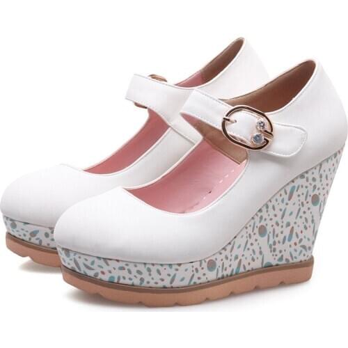 AGODOR Women Wedges Pumps Platform High Heels Mary Jane Shoes White for Women Wedge Heels Shoes Size 33