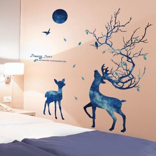 Moon Deer Wall Sticker Vinyl DIY Cartoon Animal Mural Decals for Living Room Kids Rooms Children Nursery Home Decoration