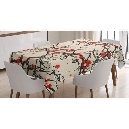 Japanese Tablecloth Asian Nature Cherry Blossom Sakura Branch Flowers Art Print Dining Room Kitchen Rectangular Table Cover