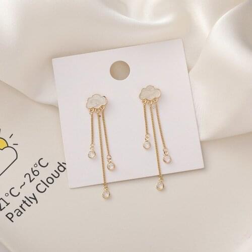 Korean Temperament Cloud Long Tassel Earrings for Women Gold Color Alloy Crystal Drop Dangle Earrings Statement Party Jewelry