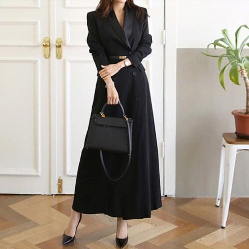 X-long Fall Trench Coats 2020 Fashion Elegant New Double Breasted Winter Outerwear Black Shawl Collar Suits Coat Women Overcoat