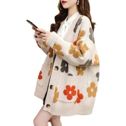 Spring Autumn V Neck Sweater Cardigan Women High Quality Cartoon Cow Print Knit Cardigan Female 2021 New Knitwear Sweater