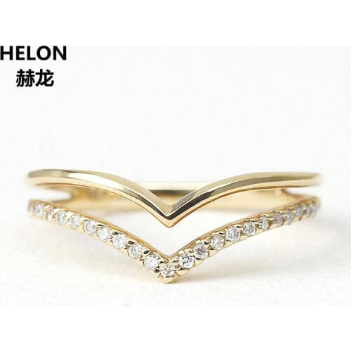 Solid 14k Yellow Gold SI/H Natural Diamonds Engagement Women Ring V Shape Unique Anniversary Wedding Band