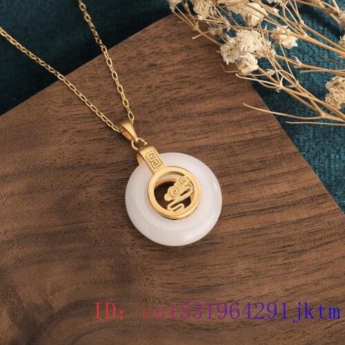 White Jade Doughnut Pendant Gemstone Chalcedony Fashion Gifts Zircon Natural 925 Silver Necklace Women Charm Crystal Jewelry