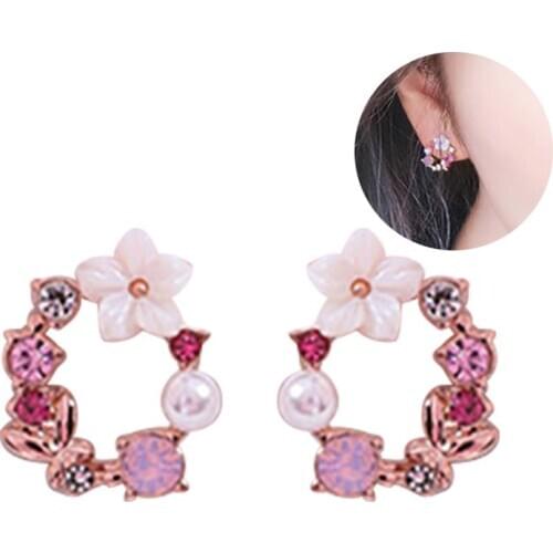 1 Pair Women Earrings Fashion Elegant Floral Rhinestone Decor Stud Earrings Pierced Earrings For Women Girls Jewelry Accessories