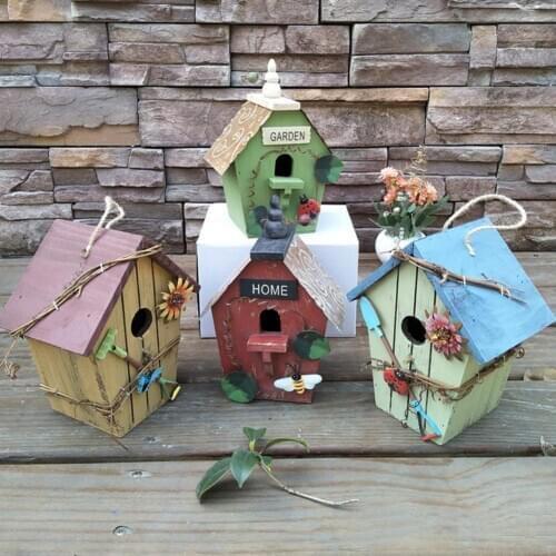 1PCS Bird House Birdcage Painting Outdoor Garden Yard Hanging Cottage Feeder Nest Crafts Birdhouse Pet Products