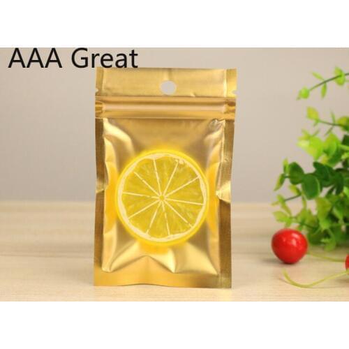 100Pcs/Lot Matte Aluminum Foil Ziplock Bag Golden Food Plastic Packaging Bags Flower Tea Sealed Pouches Front Clear Hang Hole