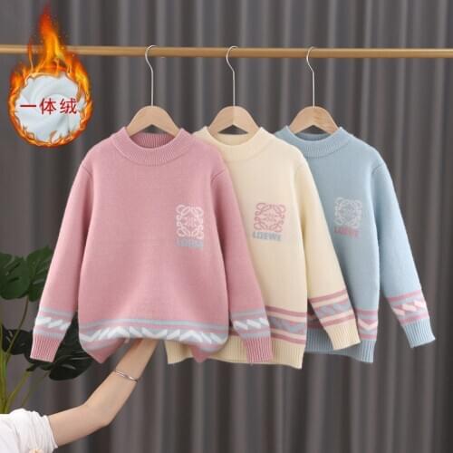 2020 Ins Fashion Winter New Big Size Girls Sweaters Size 8-16 Years Girls Knit Jumpers Fleece Thick Sweaters