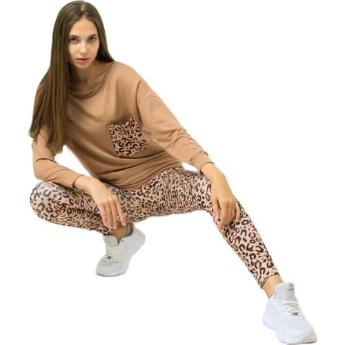2021 Tracksuits Women Elegant Two-Pieces Suit Sets Female Stylish Plus Size Blussa & Pant Leopard Top Viscose Sets Ladies