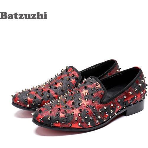 Batzuzhi 2019 Men Shoes Casual Leather Shoes Men Luxury Designers Men Loafers Rivets Spikes Shoes Men Moccasins, Big Sizes