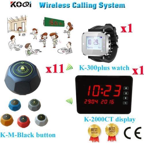 Wireless Calling Table Bell System Customer Press Call Button For KTV KFC Coffee House CE( 1 display+ 1 watch+ 11 call button)
