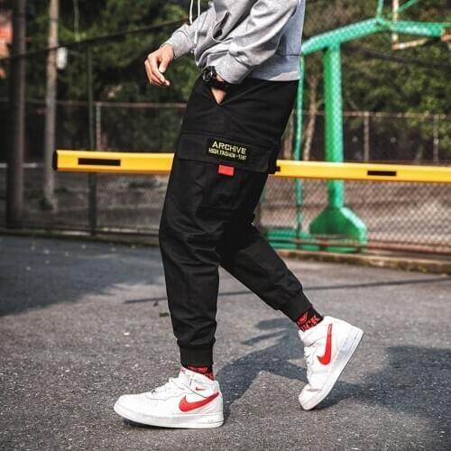 Mens Casual Cotton Cargo Trousers Solid Colour Multi-Pockets Regualr Fit Elastic Waist with Drawstring Jogger Pants