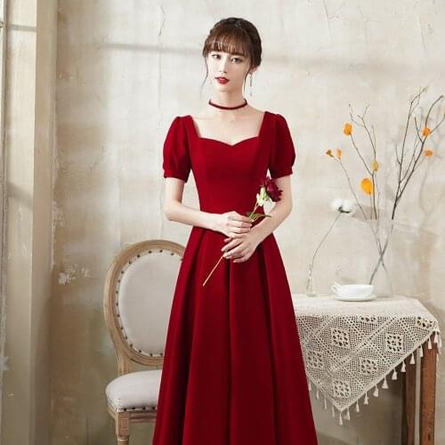 Black Red Wedding Cocktail Dress Sexy Elegant Party Tea Length Slim Puff Sleeve Christmas Birthday Host Vestidos De Fiesta 9658