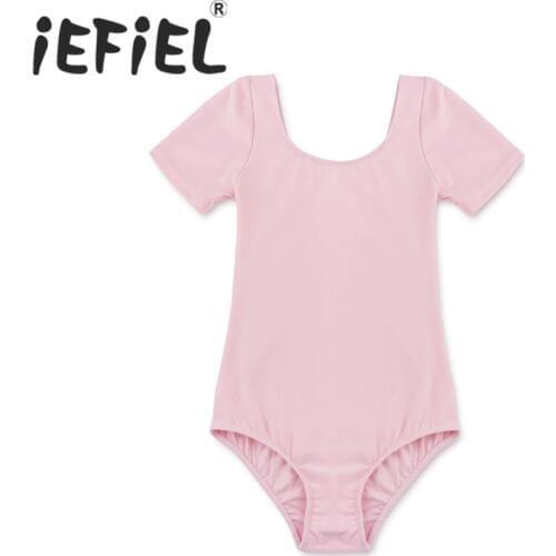 IEFiEL Children Kids Girls Short Sleeves Stretchy Gym Ballet Dance Leotard Tutu Dress Princess Ballerina Dancing Wear Clothes