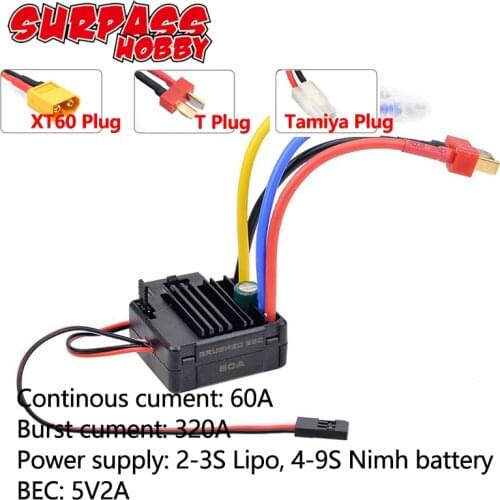 SURPASS HOBBY ESC 60A ESC Brushed Electronic Speed Controller 540 550 Motor for 1/10 RC Tamiya Redcat Traxxas RC Car Truck