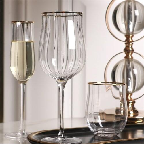 Europe Vertical stripe Crystal Glass cup Colorful Wine Glasses Gold wire Wedding Goblet Champagne Cup home decor accessories