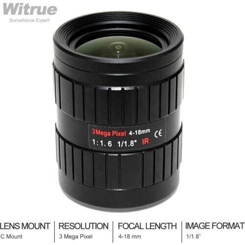 HD Varifocal Lens 4-18mm industrial lens 1/1.8 inch HD F1.6 zoom low distortion C Mount CCTV lens